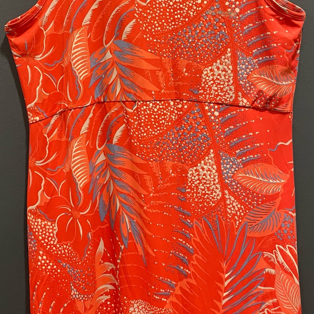 Columbia Blue and Orange Sheath Dress Sleeveless Resort Wear